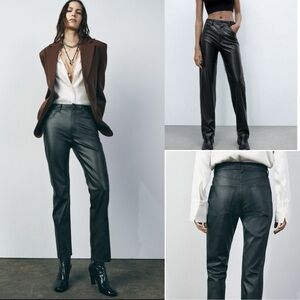 ❤️ Zara Sleek Black Faux Leather straight Pants size XL